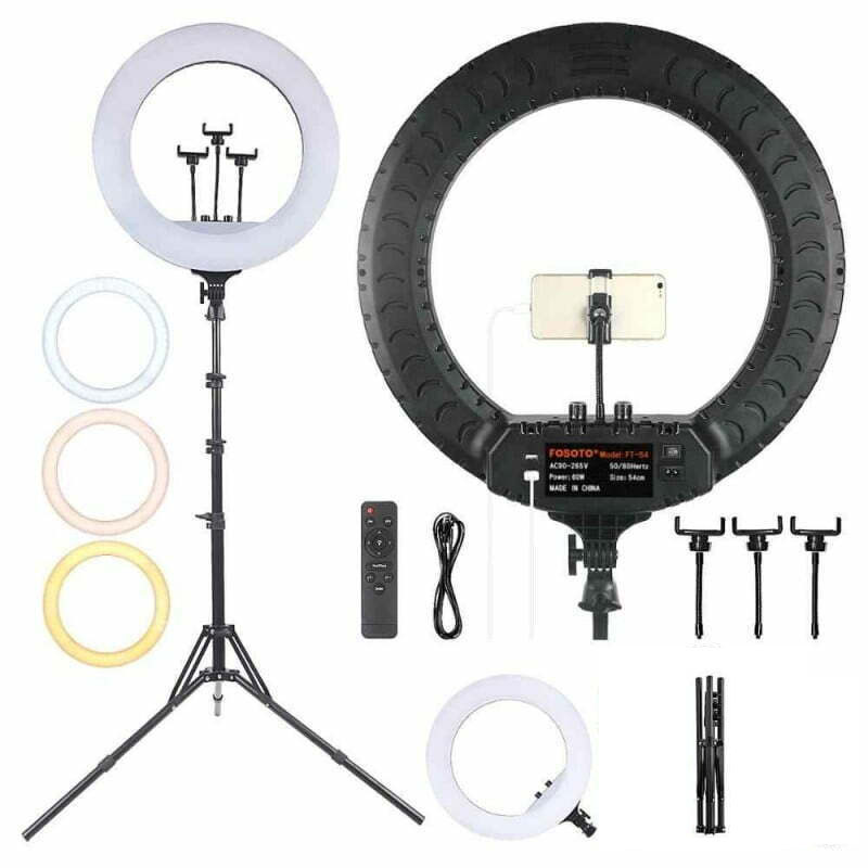 rl-21-28 Επαγγελματικό Φωτογραφικό Δαχτυλίδι Τριών Βάσεων Κινητού & Κάμερας με Φορτιστή, Χειριστήριο & Τρίποδο – RL-21'' LED soft ring light (53cm)